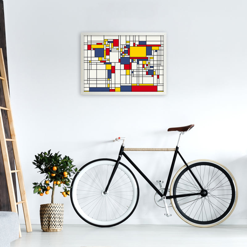 Abstract World Map in the style of Piet Mondrian Art Print by Michael Tompsett A2 Oak Frame