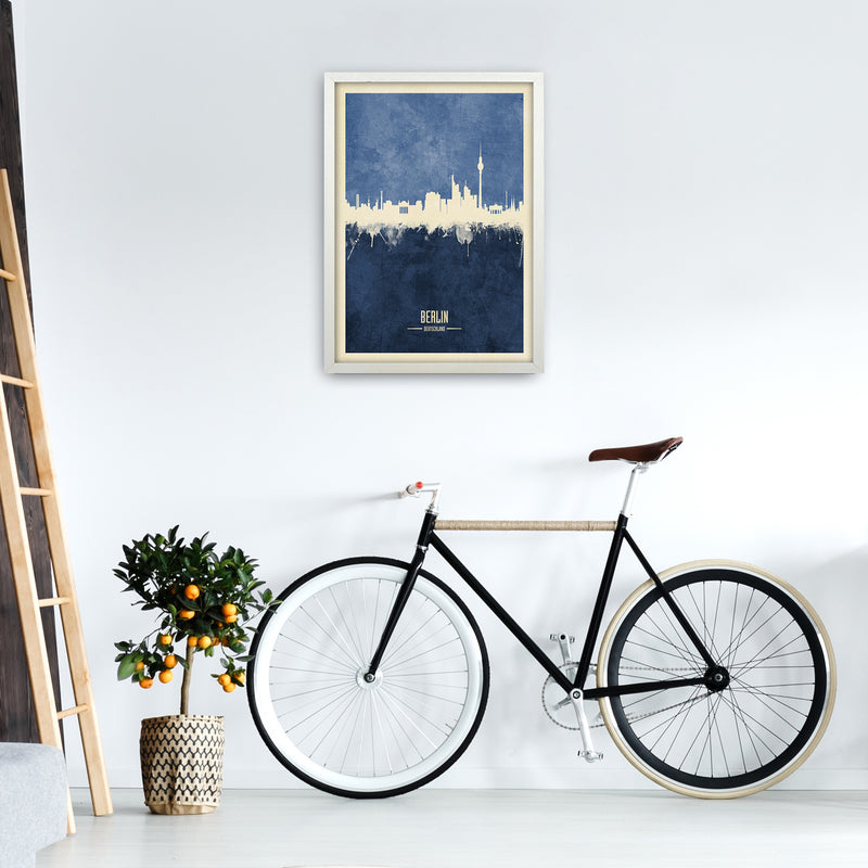 Berlin Germany Skyline Portrait Navy Art Print by Michael Tompsett A2 Oak Frame