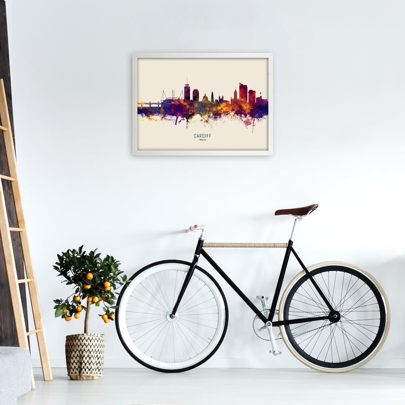 Cardiff Wales Skyline Autumn City Name Art Print by Michael Tompsett A2 Oak Frame