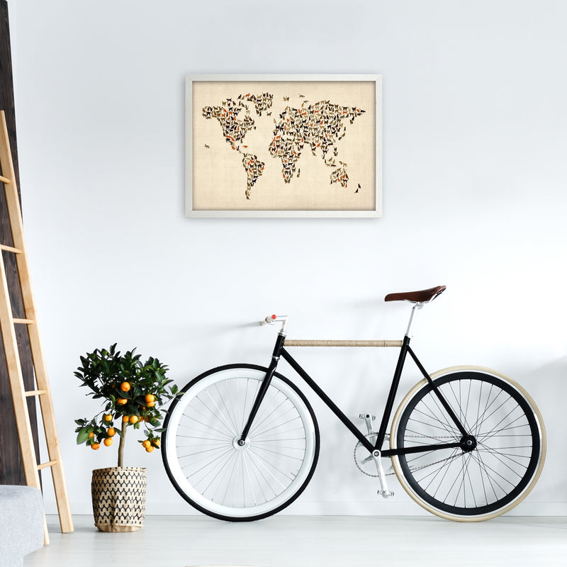 Cats Map of the World Art Print by Michael Tompsett A2 Oak Frame