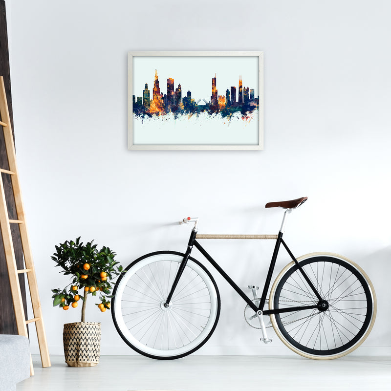 Chicago Illinois Skyline Blue Orange Art Print by Michael Tompsett A2 Oak Frame