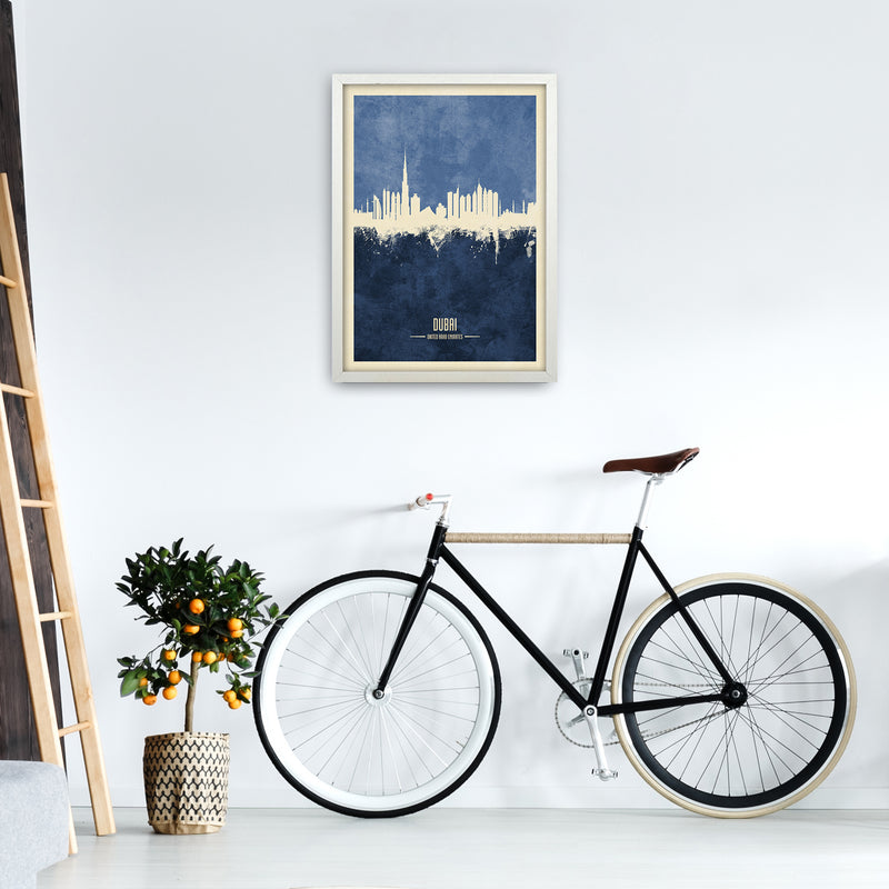 Dubai Uae Skyline Portrait Navy Art Print by Michael Tompsett A2 Oak Frame