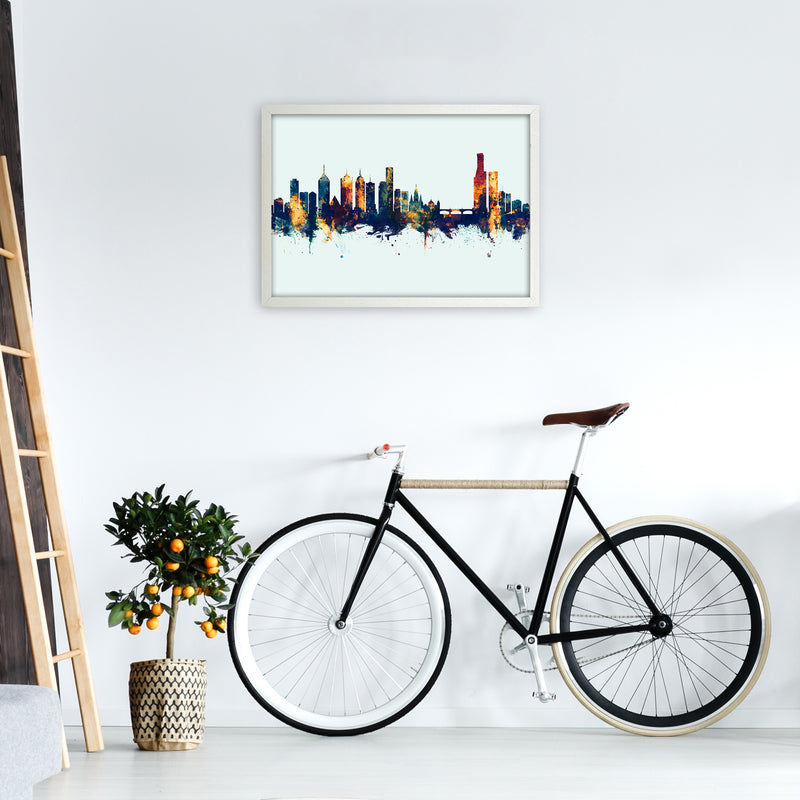 Melbourne Australia Skyline Blue Orange Art Print by Michael Tompsett A2 Oak Frame