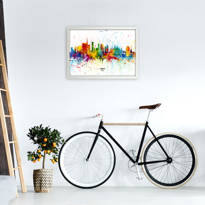 Milan Italy Skyline Splash Art Print by Michael Tompsett A2 Oak Frame