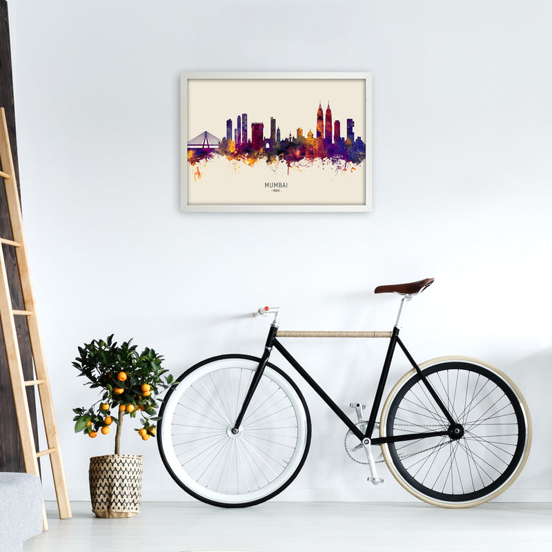 Mumbai India Skyline Autumn City Name Art Print by Michael Tompsett A2 Oak Frame