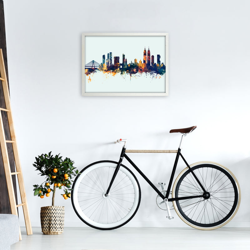 Mumbai India Skyline Blue Orange Art Print by Michael Tompsett A2 Oak Frame