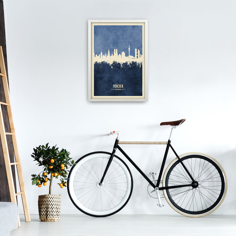 Munich Germany Skyline Portrait Navy Art Print by Michael Tompsett A2 Oak Frame