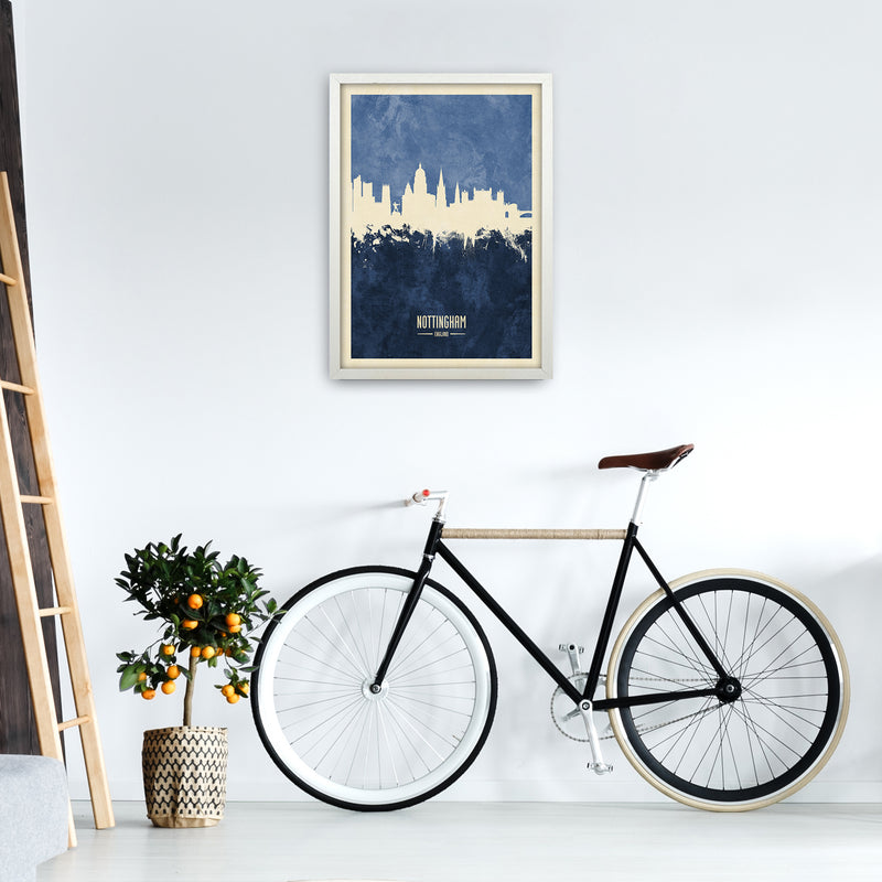 Nottingham England Skyline Portrait Navy Art Print by Michael Tompsett A2 Oak Frame