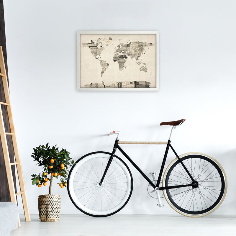 Old Postcards World Map Art Print by Michael Tompsett A2 Oak Frame