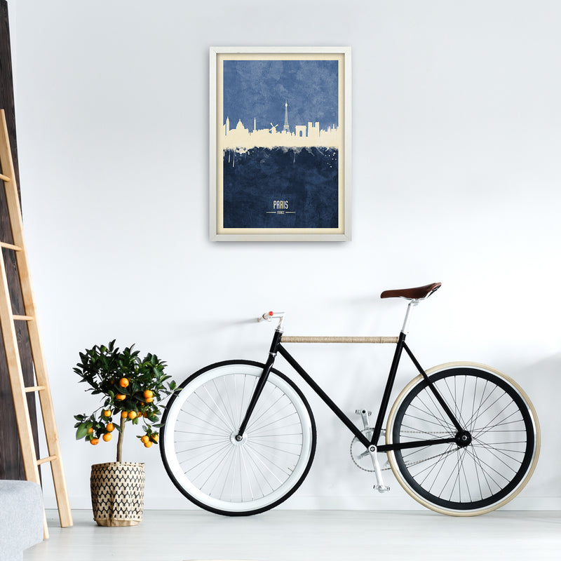 Paris France Skyline Portrait Navy Art Print by Michael Tompsett A2 Oak Frame