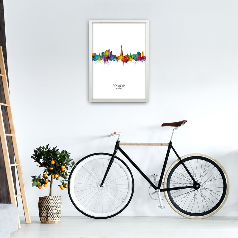 Reykjavik Iceland Skyline Portrait Art Print by Michael Tompsett A2 Oak Frame