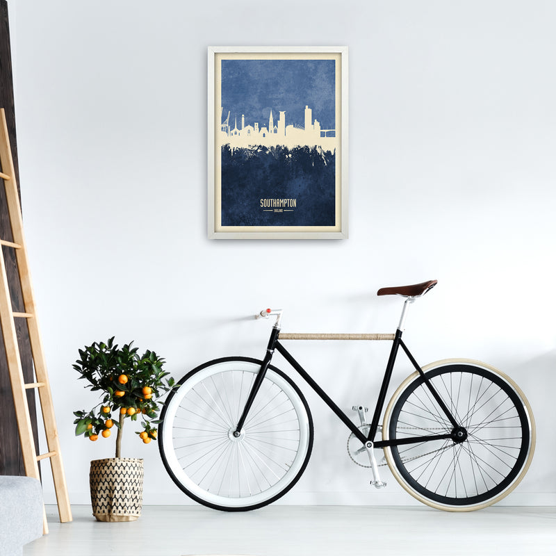 Southampton England Skyline Portrait Navy Art Print by Michael Tompsett A2 Oak Frame