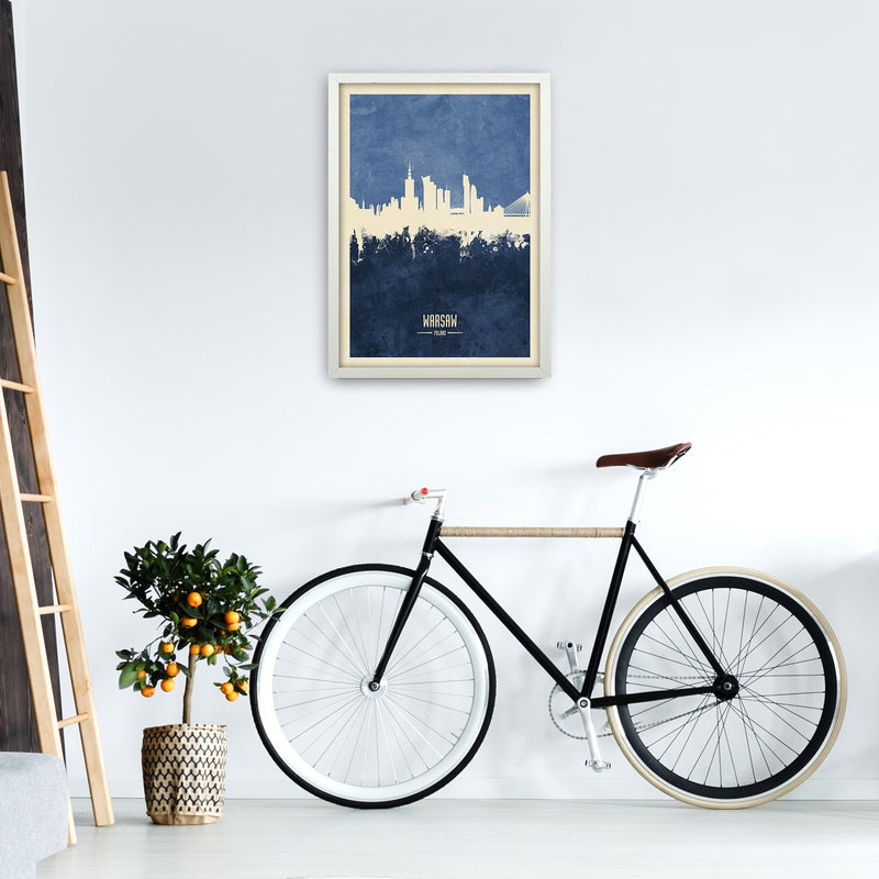 Warsaw Poland Skyline Portrait Navy Art Print by Michael Tompsett A2 Oak Frame