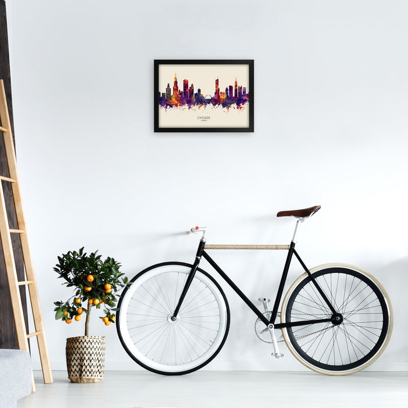 Chicago Illinois Skyline Autumn City Name Art Print by Michael Tompsett A3 White Frame