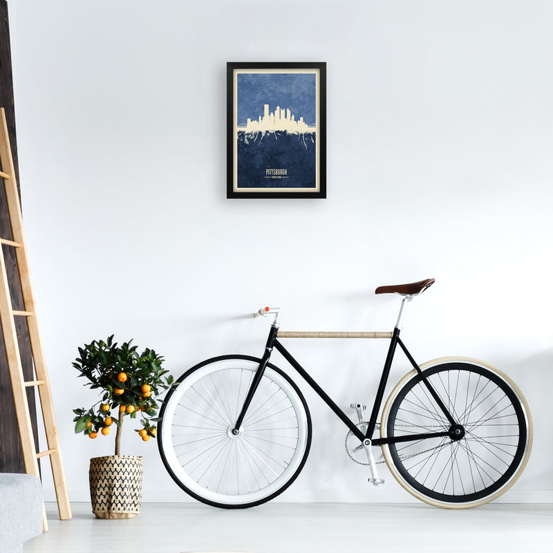 Pittsburgh Pennsylvania Skyline Portrait Navy Art Print by Michael Tompsett A3 White Frame