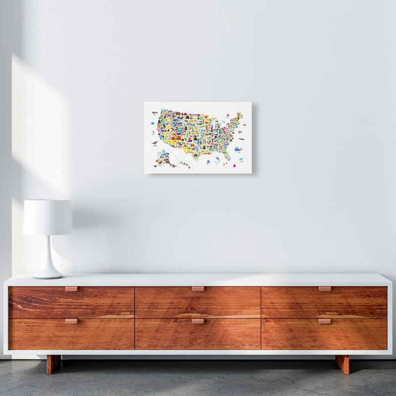 Animal Map of United States Nursery Print by Michael Tompsett A3 Canvas