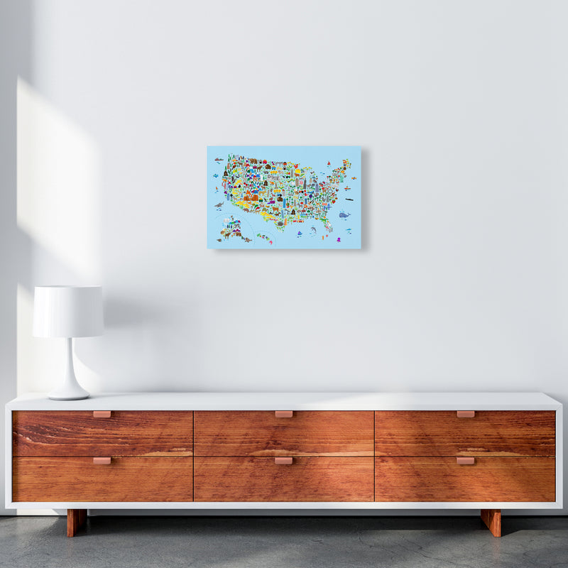 Animal Map of United States Blue Print by Michael Tompsett A3 Canvas