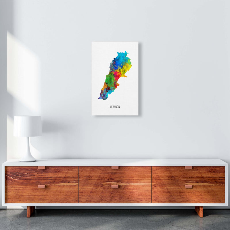 Lebanon Watercolour Map Art Print by Michael Tompsett A3 Canvas