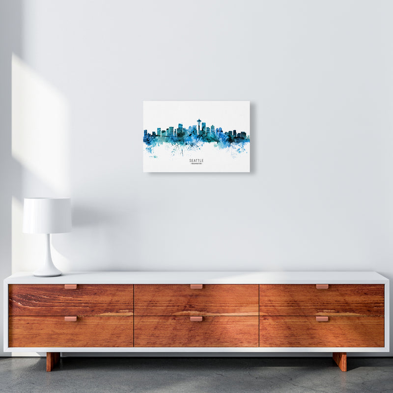 Seattle Washington Skyline Blue City Name  by Michael Tompsett A3 Canvas