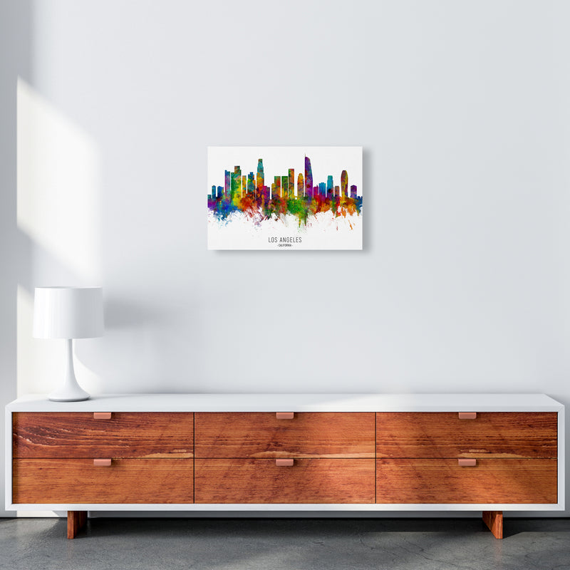 Los Angeles California Skyline Red City Name  by Michael Tompsett A3 Canvas
