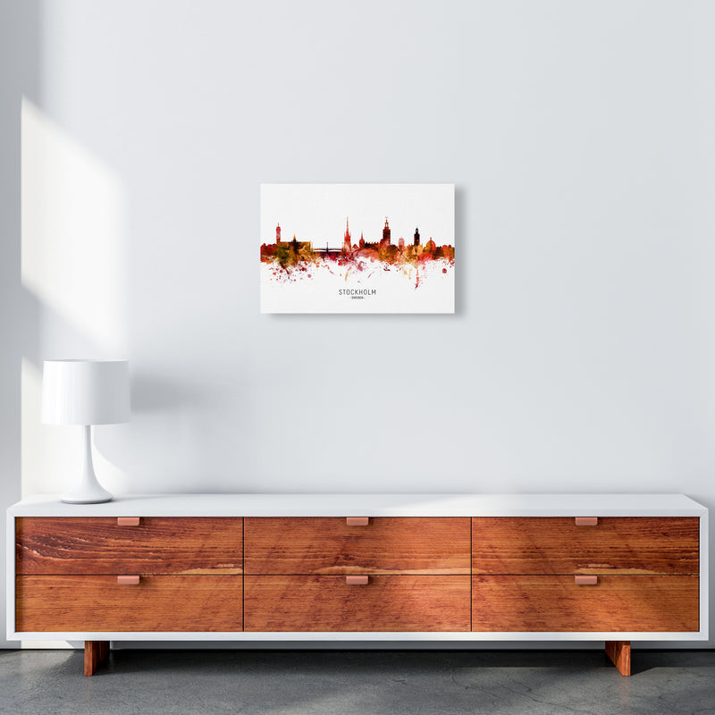 Stockholm Sweden Skyline Red City Name  by Michael Tompsett A3 Canvas