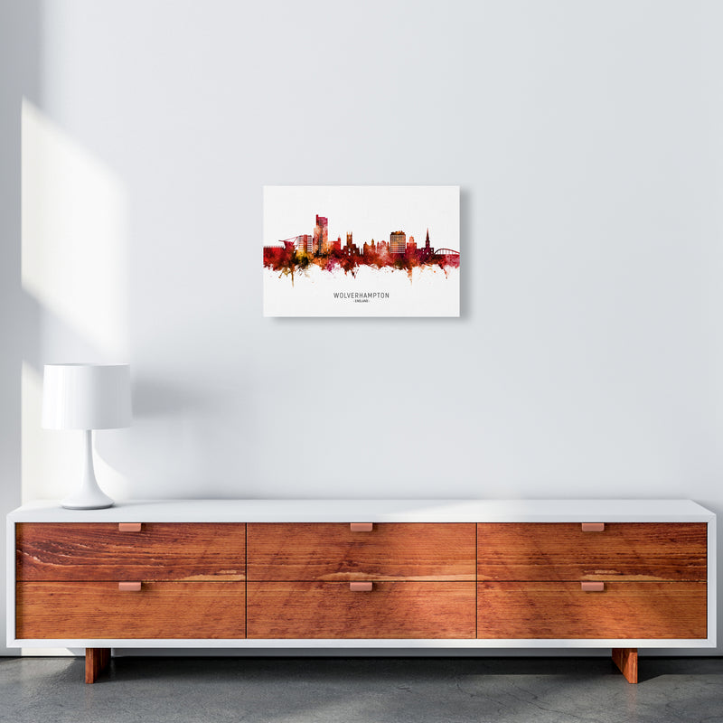 Wolverhampton England Skyline Red City Name  by Michael Tompsett A3 Canvas