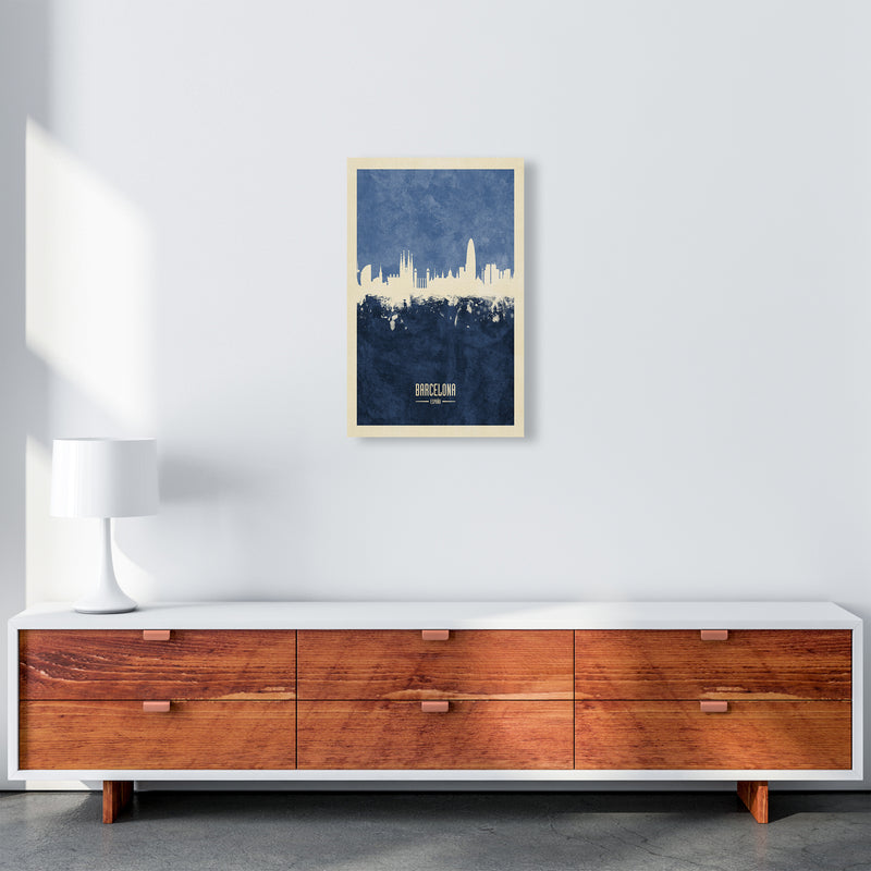 Barcelona Spain Skyline Portrait Navy Art Print by Michael Tompsett A3 Canvas