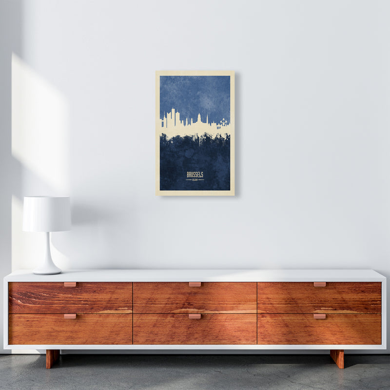 Brussels Belgium Skyline Portrait Navy Art Print by Michael Tompsett A3 Canvas