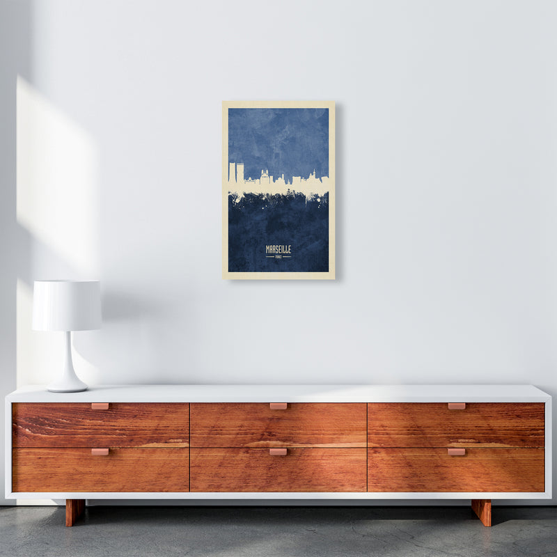 Marseille France Skyline Portrait Navy Art Print by Michael Tompsett A3 Canvas