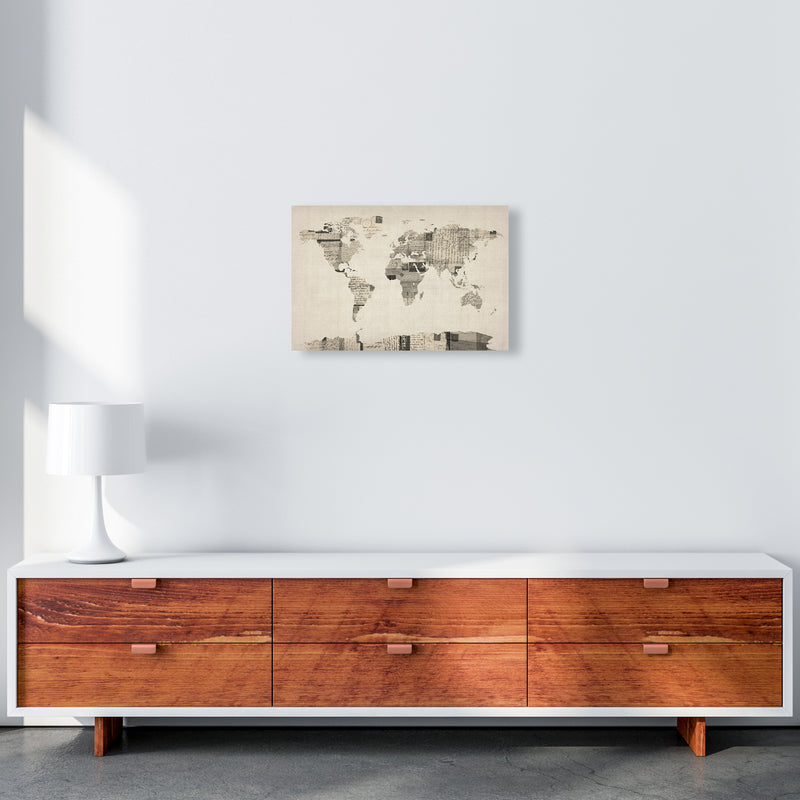 Old Postcards World Map Art Print by Michael Tompsett A3 Canvas