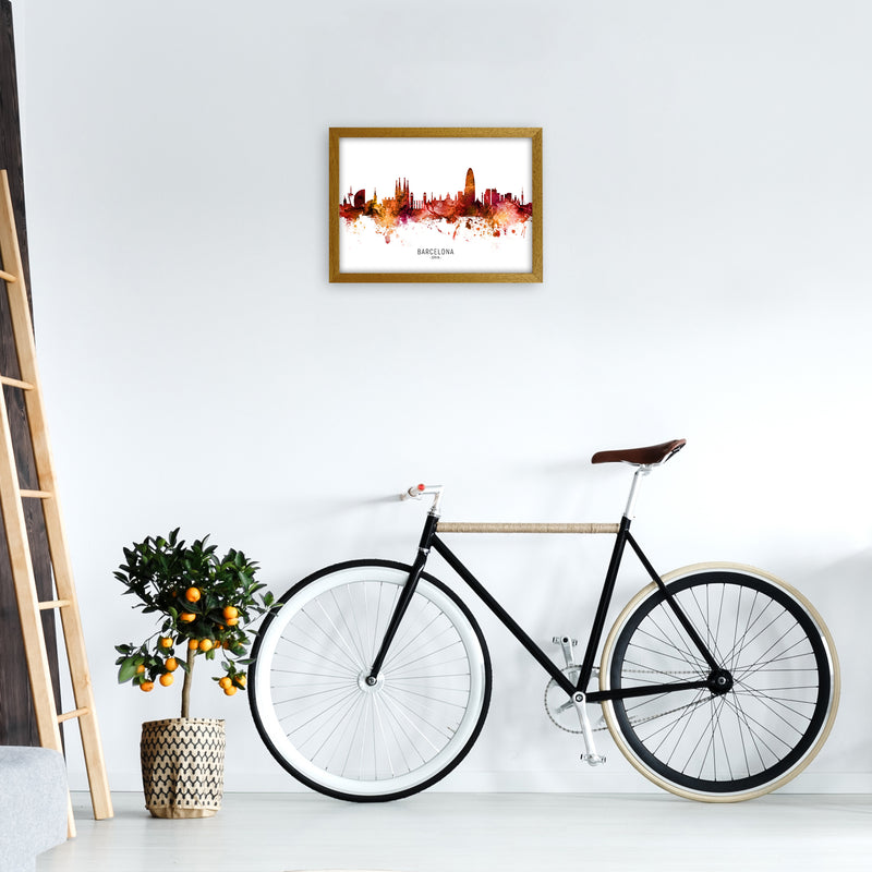 Barcelona Spain Skyline Red City Name  by Michael Tompsett A3 Print Only