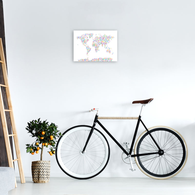 Music Notes Map of the World Colour Art Print by Michael Tompsett A3 Black Frame