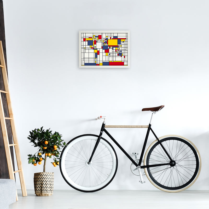 Abstract World Map in the style of Piet Mondrian Art Print by Michael Tompsett A3 Oak Frame