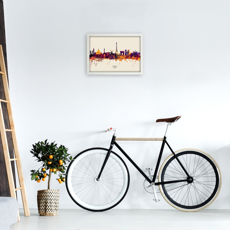 Paris France Skyline Autumn City Name Art Print by Michael Tompsett A3 Oak Frame