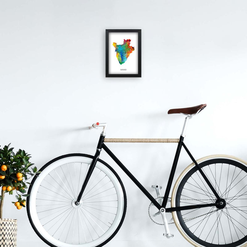 Burundi Watercolour Map Art Print by Michael Tompsett A4 White Frame