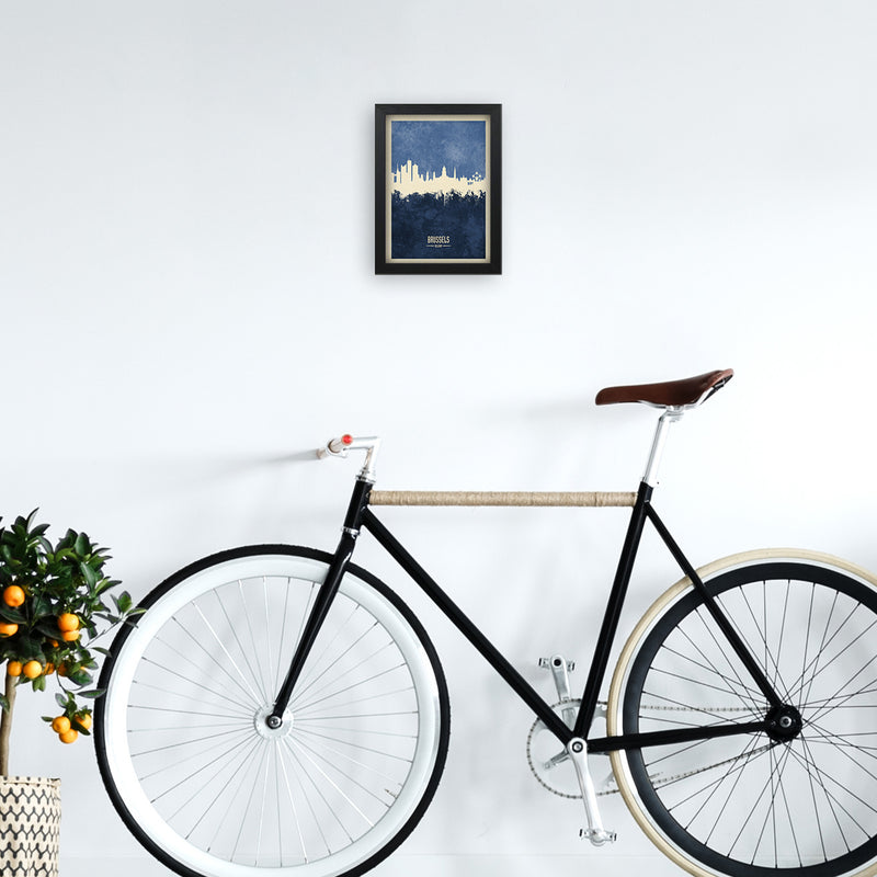 Brussels Belgium Skyline Portrait Navy Art Print by Michael Tompsett A4 White Frame