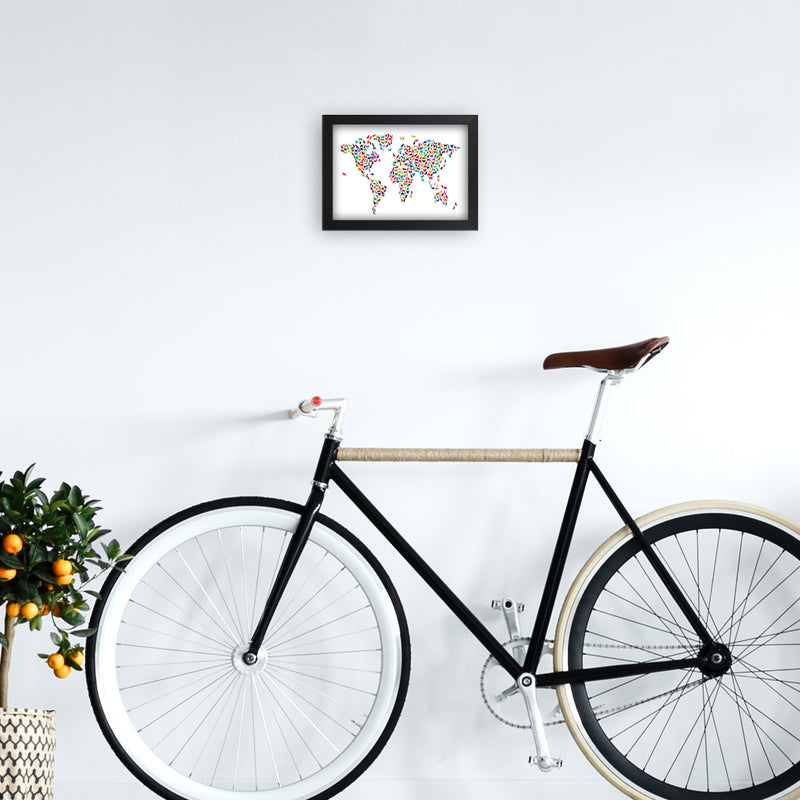 Cats Map of the World Colour Art Print by Michael Tompsett A4 White Frame