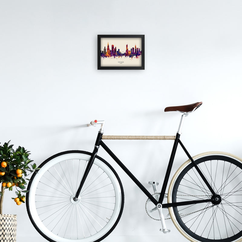 Chicago Illinois Skyline Autumn City Name Art Print by Michael Tompsett A4 White Frame