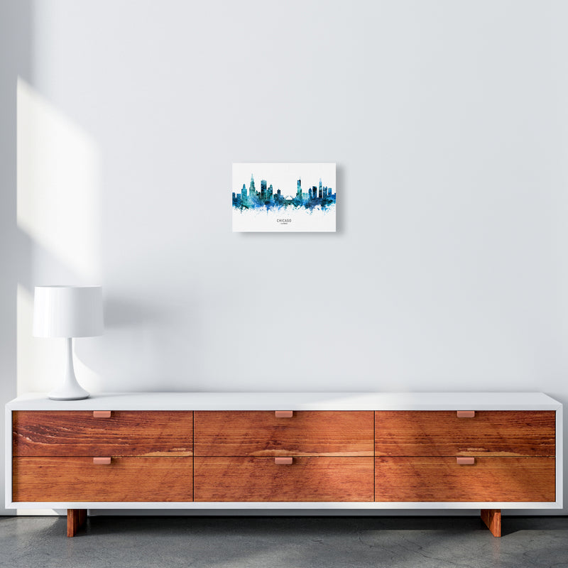 Chicago Illinois Skyline Blue City Name  by Michael Tompsett A4 Canvas