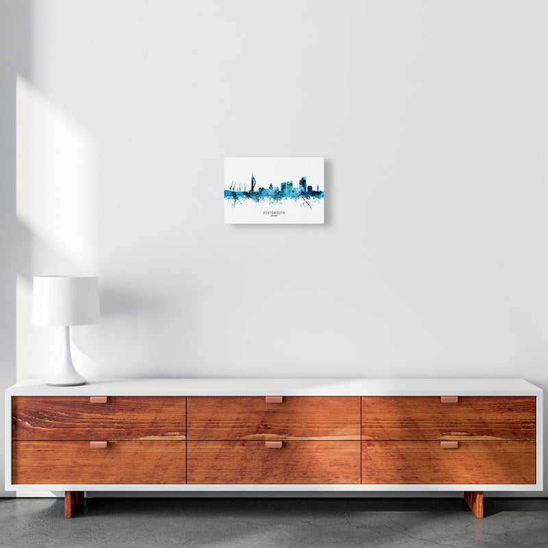 Portsmouth England Skyline Blue City Name  by Michael Tompsett A4 Canvas