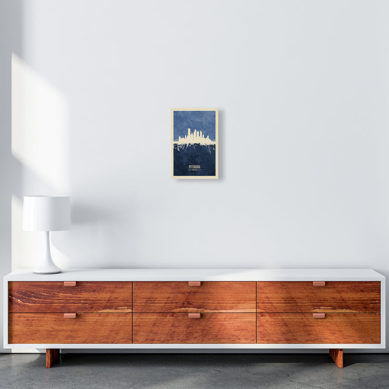 Pittsburgh Pennsylvania Skyline Portrait Navy Art Print by Michael Tompsett A4 Canvas