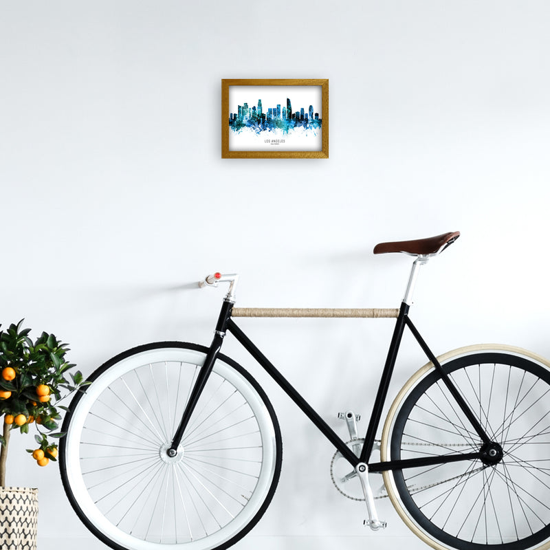 Los Angeles California Skyline Blue City Name  by Michael Tompsett A4 Print Only