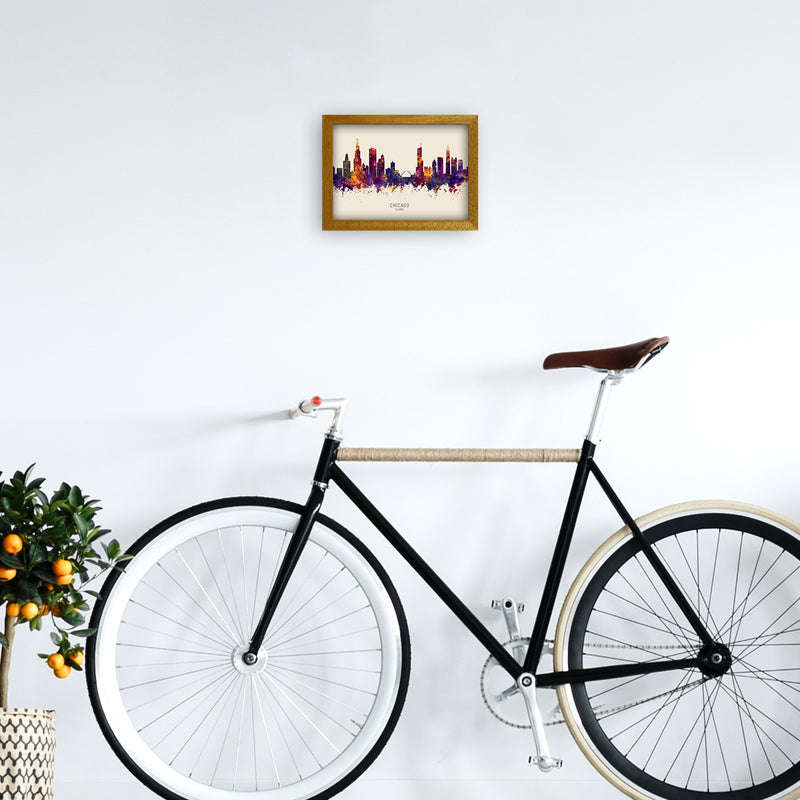 Chicago Illinois Skyline Autumn City Name Art Print by Michael Tompsett A4 Print Only