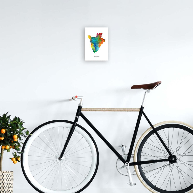 Burundi Watercolour Map Art Print by Michael Tompsett A4 Black Frame