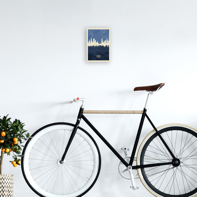 Chicago Illinois Skyline Portrait Navy Art Print by Michael Tompsett A4 Black Frame