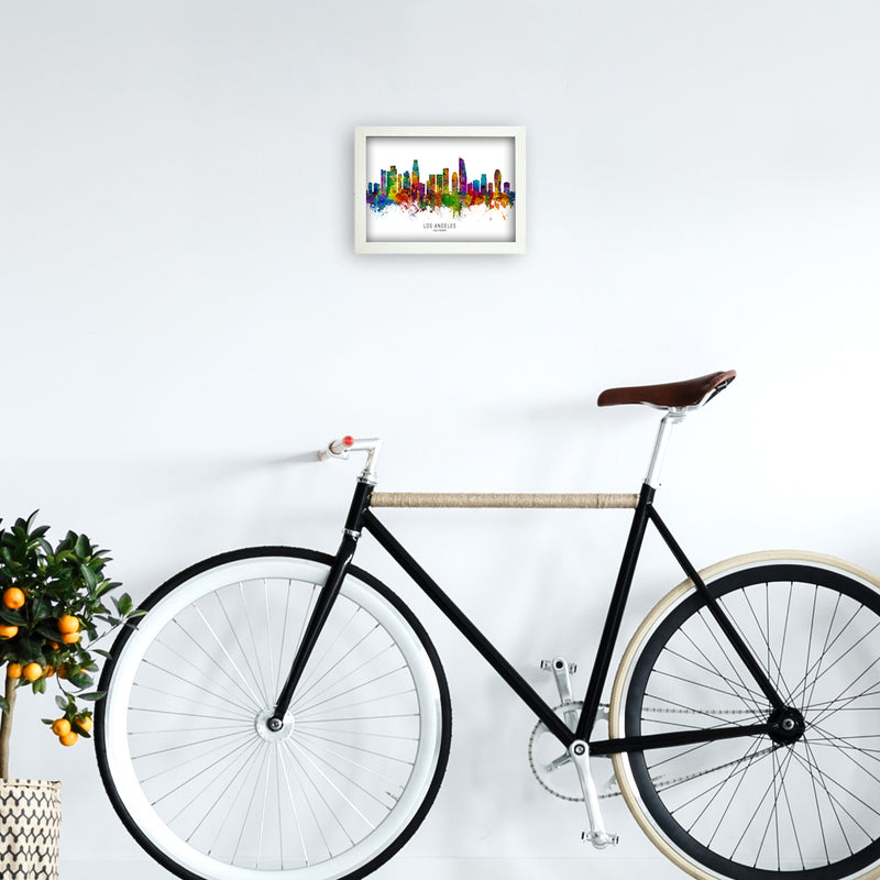 Los Angeles California Skyline Art Print by Michael Tompsett A4 Oak Frame