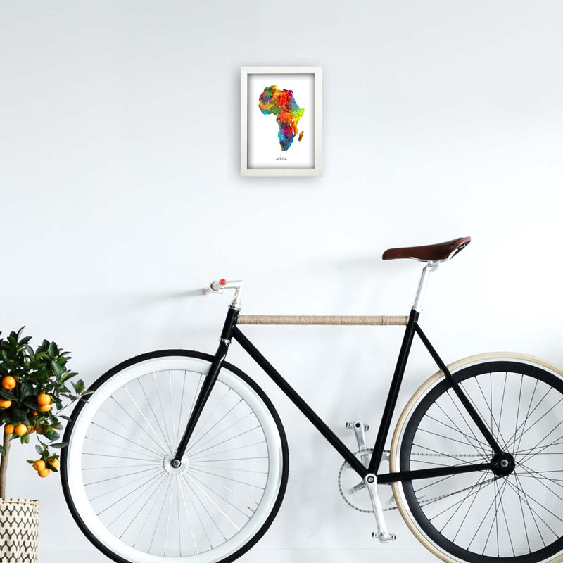 Africa Watercolour Map Art Print by Michael Tompsett A4 Oak Frame