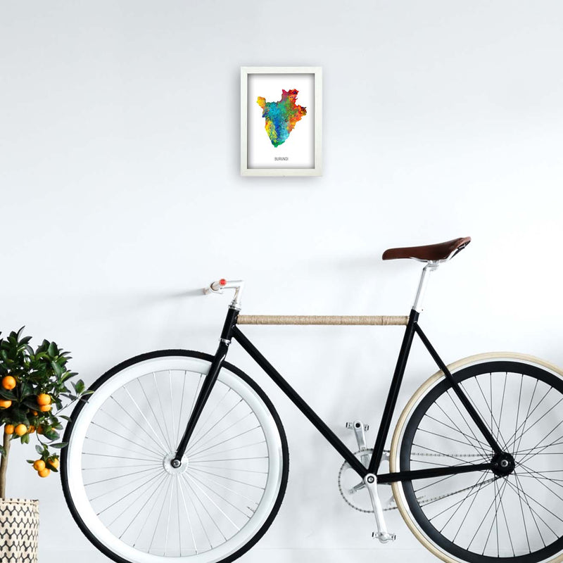 Burundi Watercolour Map Art Print by Michael Tompsett A4 Oak Frame