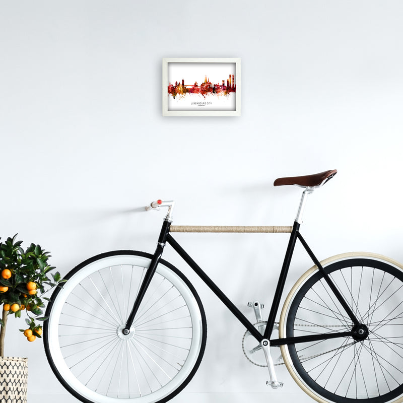 Luxembourg City Luxembourg Skyline Red City Name  by Michael Tompsett A4 Oak Frame