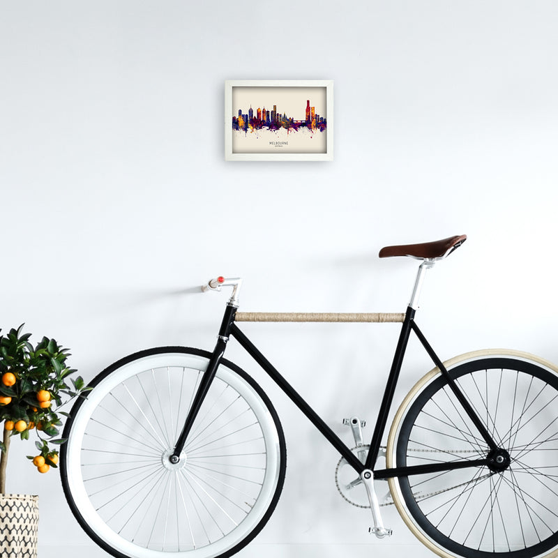 Melbourne Australia Skyline Autumn City Name Art Print by Michael Tompsett A4 Oak Frame